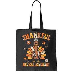 Thankful Nurse Assistant Groovy Thanksgiving Turkey Design Tote Bag