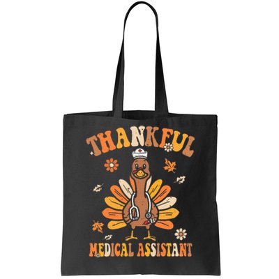 Thankful Nurse Assistant Groovy Thanksgiving Turkey Design Tote Bag