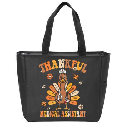 Thankful Nurse Assistant Groovy Thanksgiving Turkey Design Zip Tote Bag