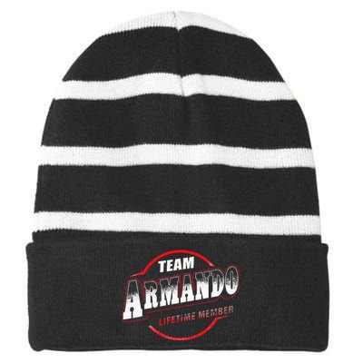 Team Name Armando Lifetime Member Last Name Striped Beanie with Solid Band