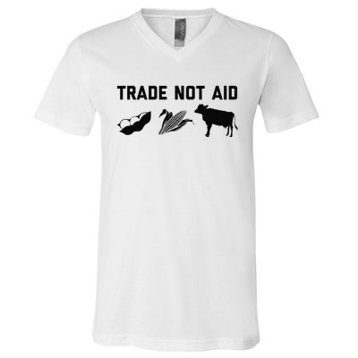 Trade Not Aid Farmer Political V-Neck T-Shirt