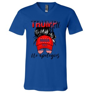 Trump No Apologies Patriotic American Meaningful Gift V-Neck T-Shirt