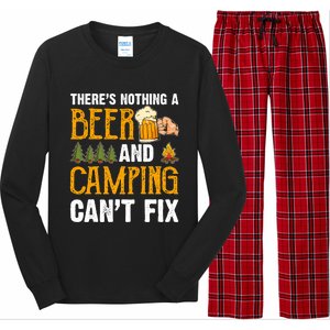 Theres Nothing A Beer And Camping Cant Fix Funny Saying Long Sleeve Pajama Set