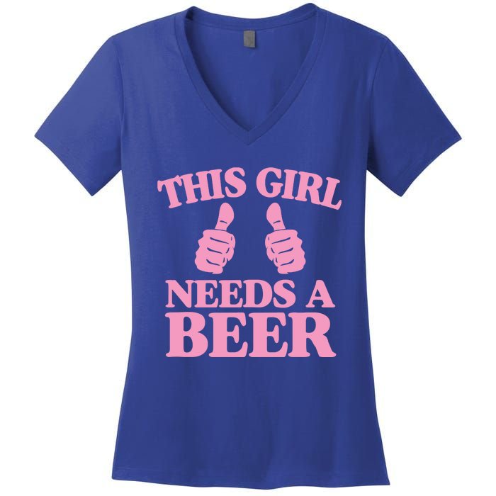 This Needs A Beer Two Thumbs Funny Beer Lover Gift Women's V-Neck T-Shirt