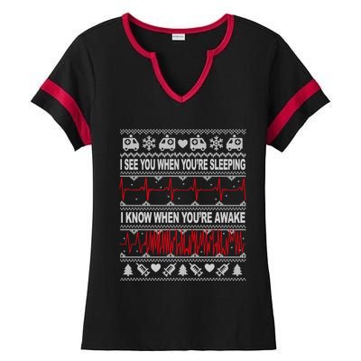 Tachy Nurse And Doctor Ugly Christmas Sweater Medical Ekg Gift Ladies Halftime Notch Neck Tee