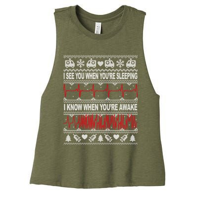 Tachy Nurse And Doctor Ugly Christmas Sweater Medical Ekg Gift Women's Racerback Cropped Tank