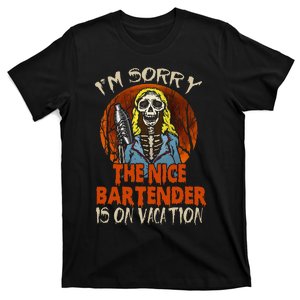 The Nice Bartender Funny Scary Skeleton Bearding T-Shirt