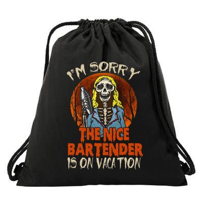 The Nice Bartender Funny Scary Skeleton Bearding Drawstring Bag
