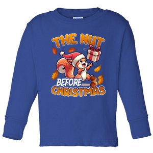 The Nut Before Christmas Santa Hat Funny Squirrel Lover Xmas Gift Toddler Long Sleeve Shirt