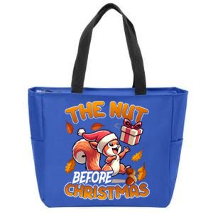 The Nut Before Christmas Santa Hat Funny Squirrel Lover Xmas Gift Zip Tote Bag