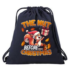 The Nut Before Christmas Santa Hat Funny Squirrel Lover Xmas Gift Drawstring Bag