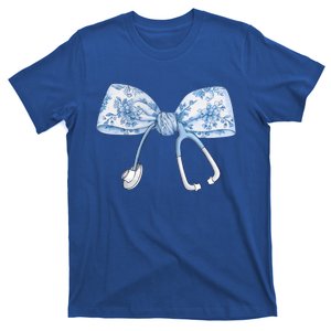 Toile Nurse Bow Blue Coquette Nurse Stethoscope Bow Gift T-Shirt