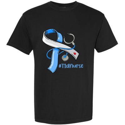 T1D Nurse Blue Ribbon Diabetes Awareness Garment-Dyed Heavyweight T-Shirt