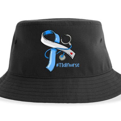 T1D Nurse Blue Ribbon Diabetes Awareness Sustainable Bucket Hat