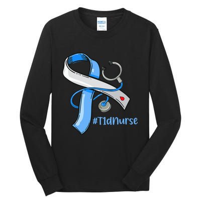 T1D Nurse Blue Ribbon Diabetes Awareness Tall Long Sleeve T-Shirt