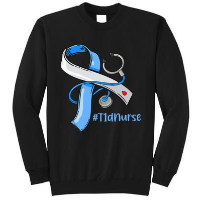 T1D Nurse Blue Ribbon Diabetes Awareness Tall Sweatshirt