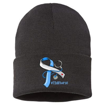 T1D Nurse Blue Ribbon Diabetes Awareness Sustainable Knit Beanie