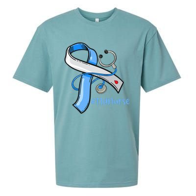 T1D Nurse Blue Ribbon Diabetes Awareness Sueded Cloud Jersey T-Shirt