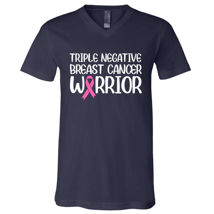 Triple Negative Breast Cancer Awareness Warrior Pink Rainbow V-Neck T-Shirt