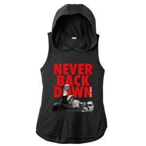 Trump Never Back Down Trump 2024 Ladies PosiCharge Tri-Blend Wicking Draft Hoodie Tank