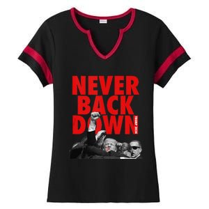 Trump Never Back Down Trump 2024 Ladies Halftime Notch Neck Tee