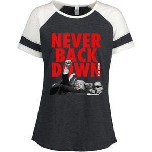 Trump Never Back Down Trump 2024 Enza Ladies Jersey Colorblock Tee