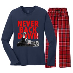 Trump Never Back Down Trump 2024 Women's Long Sleeve Flannel Pajama Set 