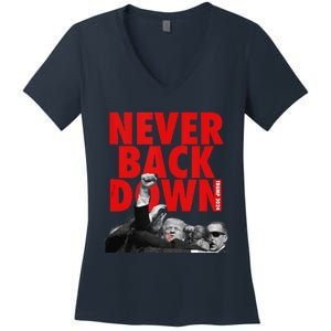 Trump Never Back Down Trump 2024 Women's V-Neck T-Shirt