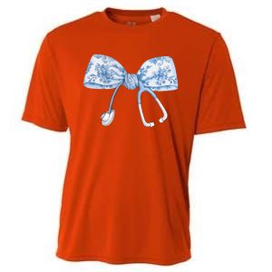 Toile Nurse Bow Blue Coquette Nurse Stethoscope Bow Cooling Performance Crew T-Shirt