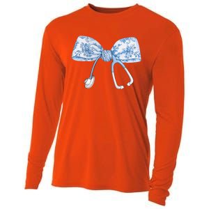 Toile Nurse Bow Blue Coquette Nurse Stethoscope Bow Cooling Performance Long Sleeve Crew