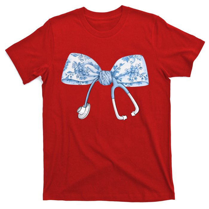 Toile Nurse Bow Blue Coquette Nurse Stethoscope Bow T-Shirt