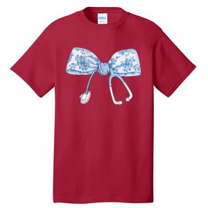 Toile Nurse Bow Blue Coquette Nurse Stethoscope Bow Tall T-Shirt