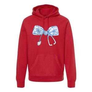 Toile Nurse Bow Blue Coquette Nurse Stethoscope Bow Premium Hoodie