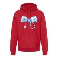 Toile Nurse Bow Blue Coquette Nurse Stethoscope Bow Premium Hoodie