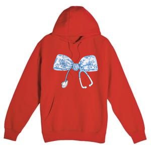 Toile Nurse Bow Blue Coquette Nurse Stethoscope Bow Premium Pullover Hoodie