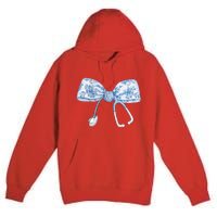 Toile Nurse Bow Blue Coquette Nurse Stethoscope Bow Premium Pullover Hoodie