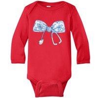 Toile Nurse Bow Blue Coquette Nurse Stethoscope Bow Baby Long Sleeve Bodysuit