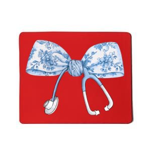 Toile Nurse Bow Blue Coquette Nurse Stethoscope Bow Mousepad