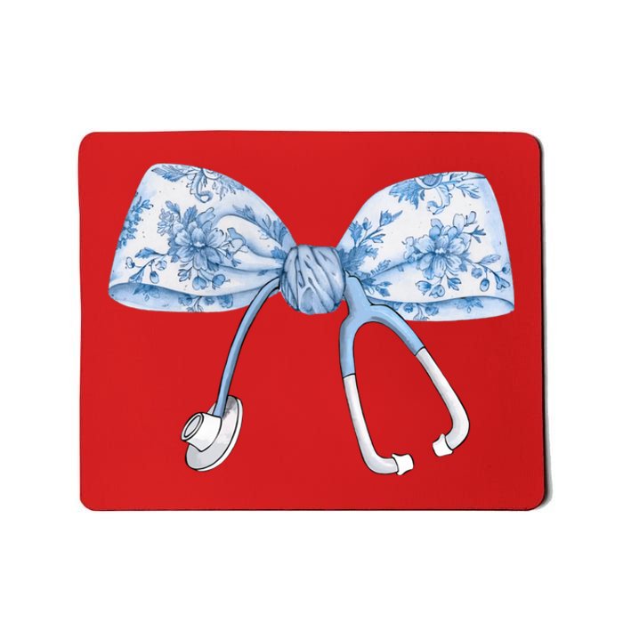 Toile Nurse Bow Blue Coquette Nurse Stethoscope Bow Mousepad