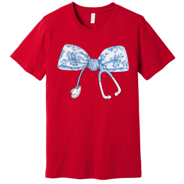 Toile Nurse Bow Blue Coquette Nurse Stethoscope Bow Premium T-Shirt