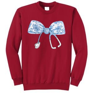 Toile Nurse Bow Blue Coquette Nurse Stethoscope Bow Tall Sweatshirt