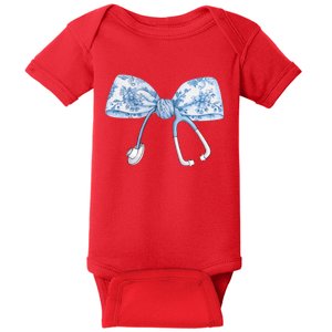 Toile Nurse Bow Blue Coquette Nurse Stethoscope Bow Baby Bodysuit