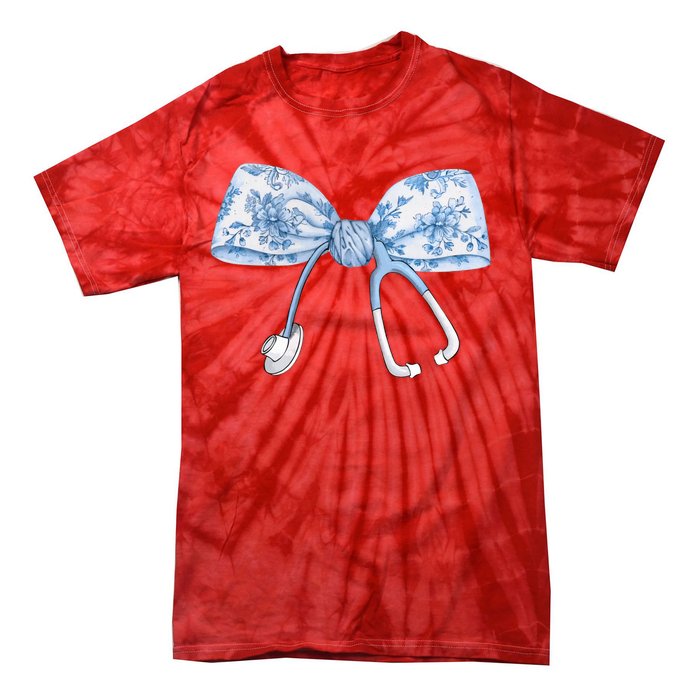 Toile Nurse Bow Blue Coquette Nurse Stethoscope Bow Tie-Dye T-Shirt