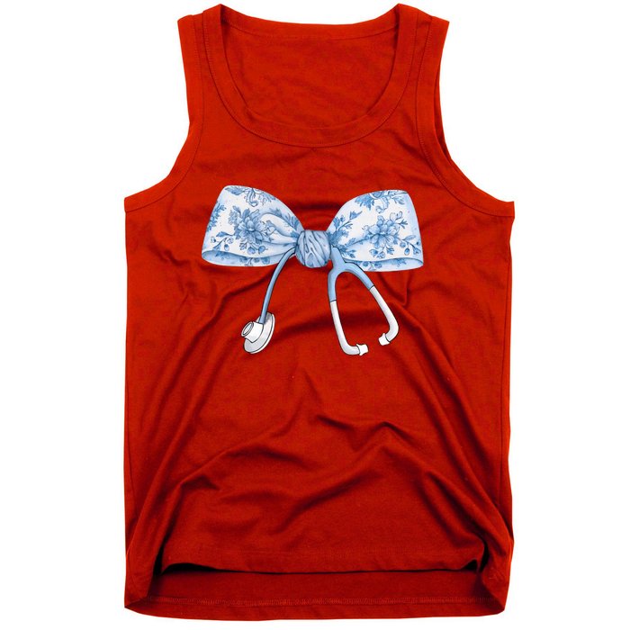 Toile Nurse Bow Blue Coquette Nurse Stethoscope Bow Tank Top