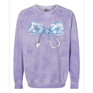 Toile Nurse Bow Blue Coquette Nurse Stethoscope Bow Colorblast Crewneck Sweatshirt