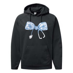 Toile Nurse Bow Blue Coquette Nurse Stethoscope Bow Performance Fleece Hoodie