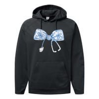 Toile Nurse Bow Blue Coquette Nurse Stethoscope Bow Performance Fleece Hoodie