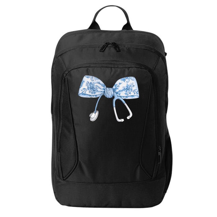 Toile Nurse Bow Blue Coquette Nurse Stethoscope Bow City Backpack