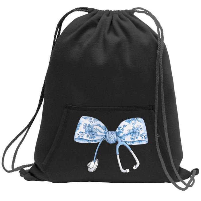 Toile Nurse Bow Blue Coquette Nurse Stethoscope Bow Sweatshirt Cinch Pack Bag