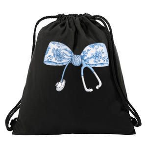 Toile Nurse Bow Blue Coquette Nurse Stethoscope Bow Drawstring Bag